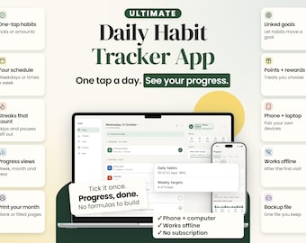 Daily Habit Tracker App: One-Tap Streaks, Points, and Goals (Digital Download)