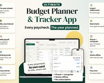 Budget Planner & Tracker App | Annual and Paycheck Budget, Bills, Debt, Savings and Household Reports