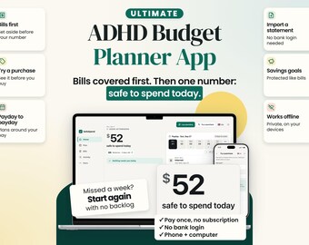 ADHD Budget Planner App: Know What's Safe to Spend Today, Bills and Savings Covered First