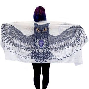 Eule Flügel Schal, Weiß Marine Baumwolle, Sarong, Boho Festival Schal, Brautjungfer Geschenk, Besonderes Geschenk, Federn Schal, Abschlussgeschenk, Turban