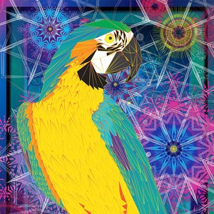 Macaw Tropical Silk Scarf – Versatile Resort Wrap, Bird Lover Gift, Turban, Sarong, Kaftan Vest, Boho Festival Shawl by artist Wayne Tikisci