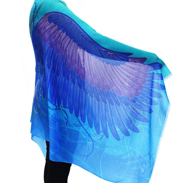 Burning Man scarf, Eagle Wings Wrap, Artistic Gift, Resort wear, Feathers Scarf, Festival Wrap. Original Australian design digital print