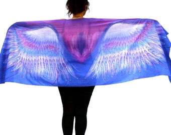 Stunning Violet & Blue Wings Scarf. Boho Chic, Bohemian shawl, Sarong, Bohemian Bandana. Meaningful Gift. Original Australian design