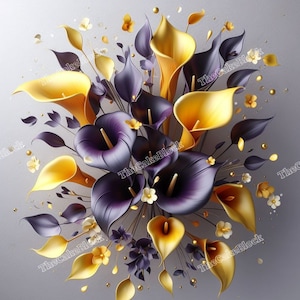 Flor amarela roxa linda imagem 3D jpeg, png Chuveiro convites de casamento salve a data artesanato copos de sublimação suporte para lugar de arte de parede