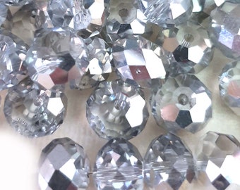 Lot 10 6mm Charcoal Gray Gold Tips Clear Faceted Bicone Center Drill Glass Beads