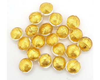 x1 Stunning 12x8mm Puffy Disc/Coin Yellow Gold Glass Bead, 24ct Yellow Gold Foil in Clear Glass, Venetian Murano Glass Bead (1x Bead)