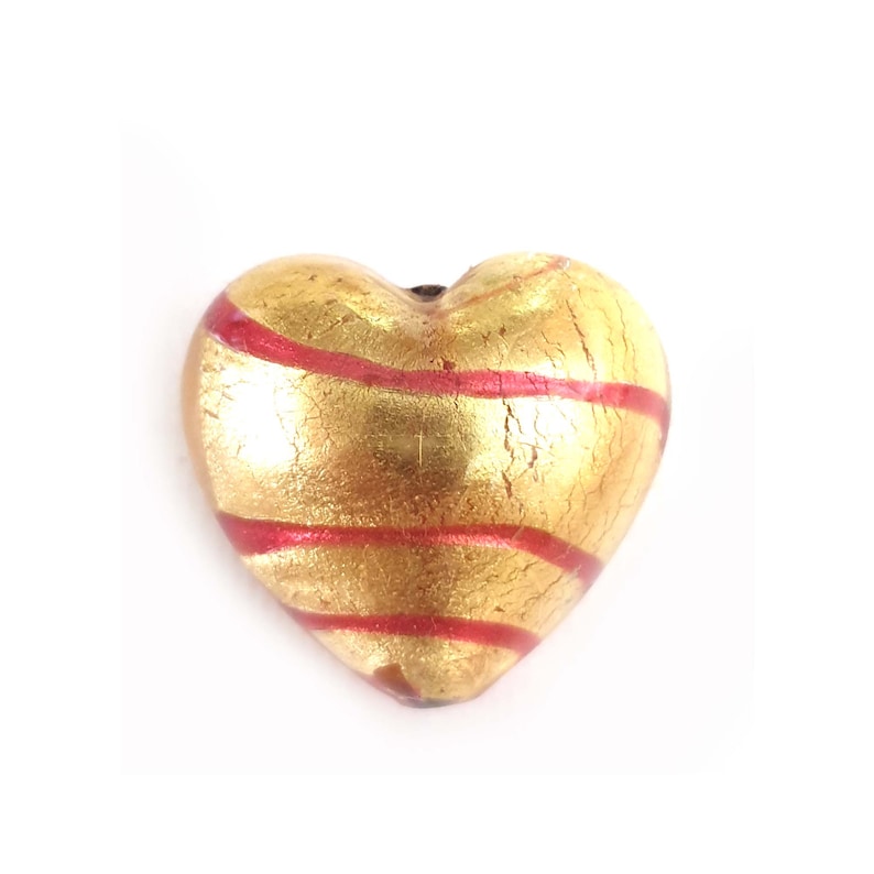 27mm or 31mm Gold and Pink Heart Bead Pendant 24kt Yellow Gold Foil and Clear Murano Glass Bead Pendant