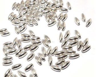 100x Lovely Silver Oval Rice Metal Bead, Silver accent Beads, 7x3mm or 5x3mm (x100 beads), silver plated metal beads