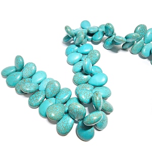 Flat Teardrop Turquoise Howlite Beads, 17.6x6.6x12.8mm, blue teardrop beads, centre drill 0.60mm hole, x64 beads
