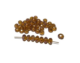 8x6mm Topaz Brown AB Rondelle Beads x50 or 6x5mm Topaz Brown AB Rondelle Beads x100 or 4mm Dark Topaz AB Round Beads x50 Fire Polished Czech