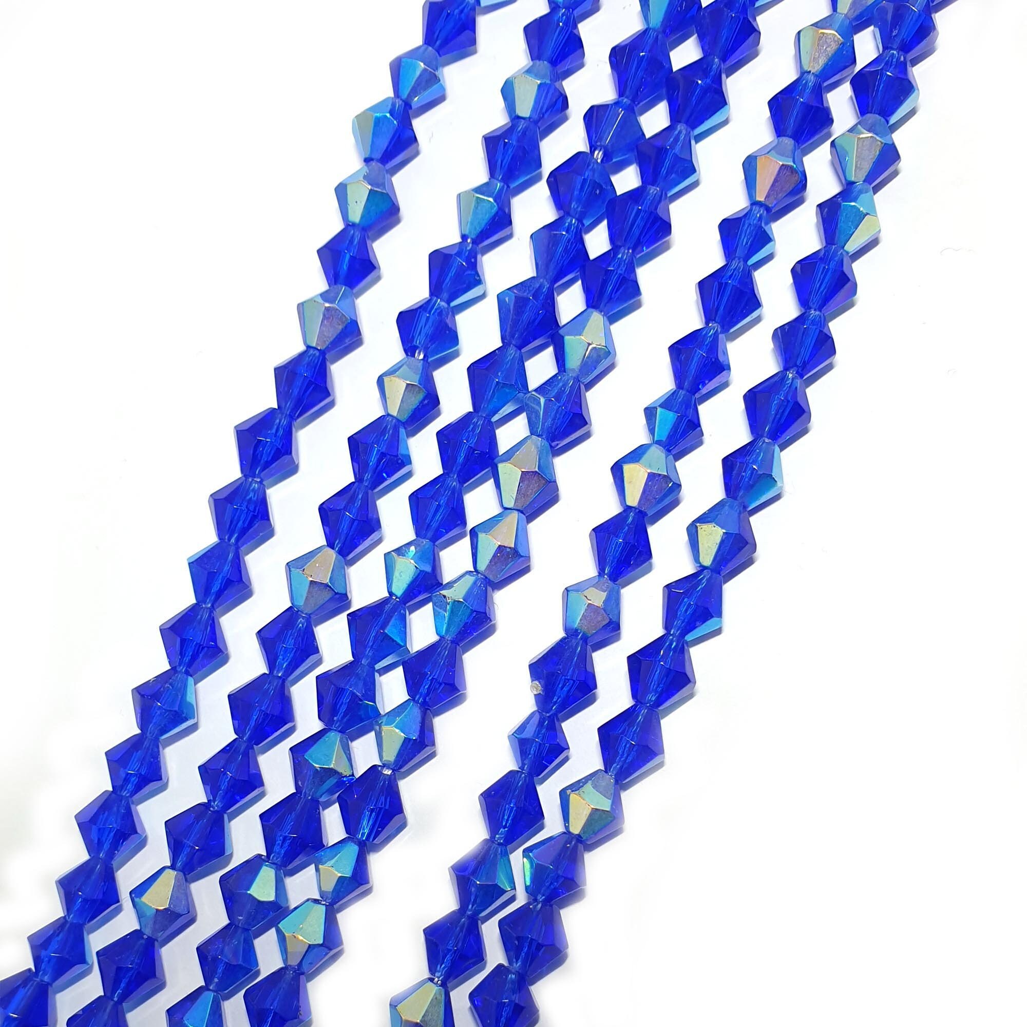 6mm Gorgeous Blue AB Czech 6mm Bicone Glass Beads 1x Strand, lovely beads with an AB effect,   10x Strands (x650 Beads)