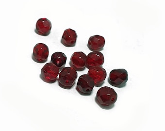 25 Garnet Red Oval Glass Beads 8mm Beads Dark Red Beads Oval Beads