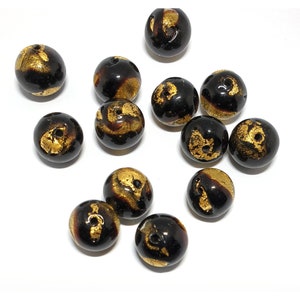 Stunning 10mm Gold Round Bead, Black and Gold Bead, 24kt Yellow Gold Foil Beads, Venetian Murano Glass bead (x1 bead)