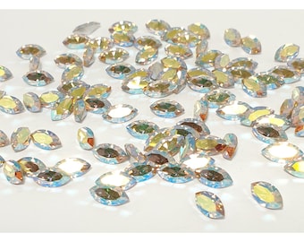 Vintage 10x5mm Jonquil AB Stunning Vintage Swarovski Crystal, Marquise Navette, gold foil pointy back crystals (Code 4200) x100 crystals