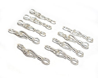 22mm Silver Hook and Eye Clasps, 22x3mm (14.7mm clasp only) jewellery hook and eye clasp, Silver bracelet Clasps, necklace clasp (x9)