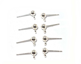 50x Silver 4mm ball stud with ring and 10mm post, silver plated studs, Round Ball Post, earring stud finding (x50) no back/butterfly