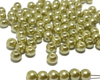 1.4mm hole x69 & x70 beads Centre Drill Gorgeous 6mm Green Patterned Round Glass Pearls