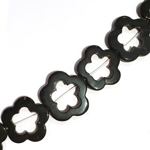 35 x 6 mm Blume Onyx Anhänger Bead, semi Precious Beads, Black Bead Frame, Eigenschaft Perle oder eine Halskette oder Armband oder Ohrringe, x2 Perlen