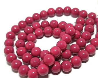 Pretty 6mm Pink Round Glass Beads, Centre Drill, 1mm hole, 6mm x75, 3mm x2, (Total x77)