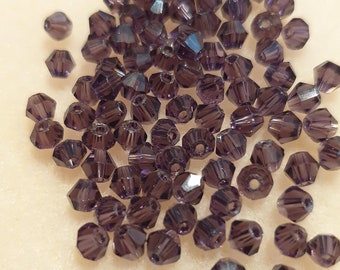 2mm or 4mm Amethyst Bicones x100 like Amethyst AB Swarovski Colour, Fire Polished Faceted Czech Glass Beads