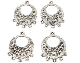 10x Gorgeous Round Decorative Silver Chandelier Findings, perfect earring connectors or pendant, earring silver finding, 5 loops (5x pairs)