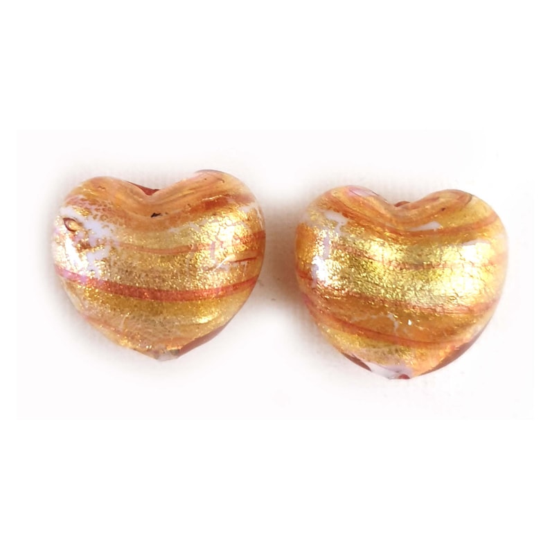 27mm or 31mm Gold and Pink Heart Bead Pendant 24kt Yellow Gold Foil and Clear Murano Glass Bead Pendant