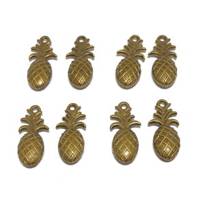 Fabulous 23mm Metal Puffy Flat Pineapple Pendant Charms, Antique Gold, 23x10.6x5mm, Nice weight, Pattern both sides, 1.6mm loop (x10) (1x8)