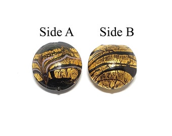 Stunning 25x15mm Round Dome Black and Gold Bead, 20mm Flat Square Bead, 24kt Yellow Gold Foil Dome (1x Bead)