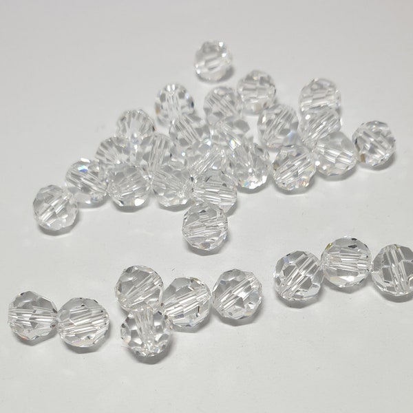 Swarovski Crystal 8mm or 10mm Round Clear Crystal Beads, Round Faceted Beads, Centre Drill, (Code 5000)