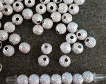 Quality 4mm, 5mm, 7mm, 8mm Stardust Sterling Silver Round Beads, Centre Drill, Beautiful Sparkling Beads, large hole, Made in USA  x10