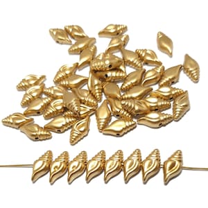 Pretty 14mm Matt Gold Shells Plastic Beads, Matt Gold, 14.8x7x4.7mm, Light weight, 1.5mm hole, Centre Drill, (x78 beads)