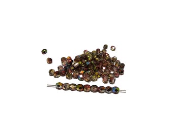 4mm Magic Apple or Jet California Gold Rush or Bronze Gold Amethyst Green Round Faceted Fire Polished Czech Glass Beads x100