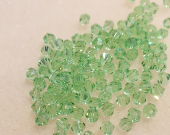 3mm Chrysolite AB Bicone Faceted 100x, Czech Glass Beads, pretty beads, 100 per pack, Like Green Chrysolite AB Swarovski bicone Colour