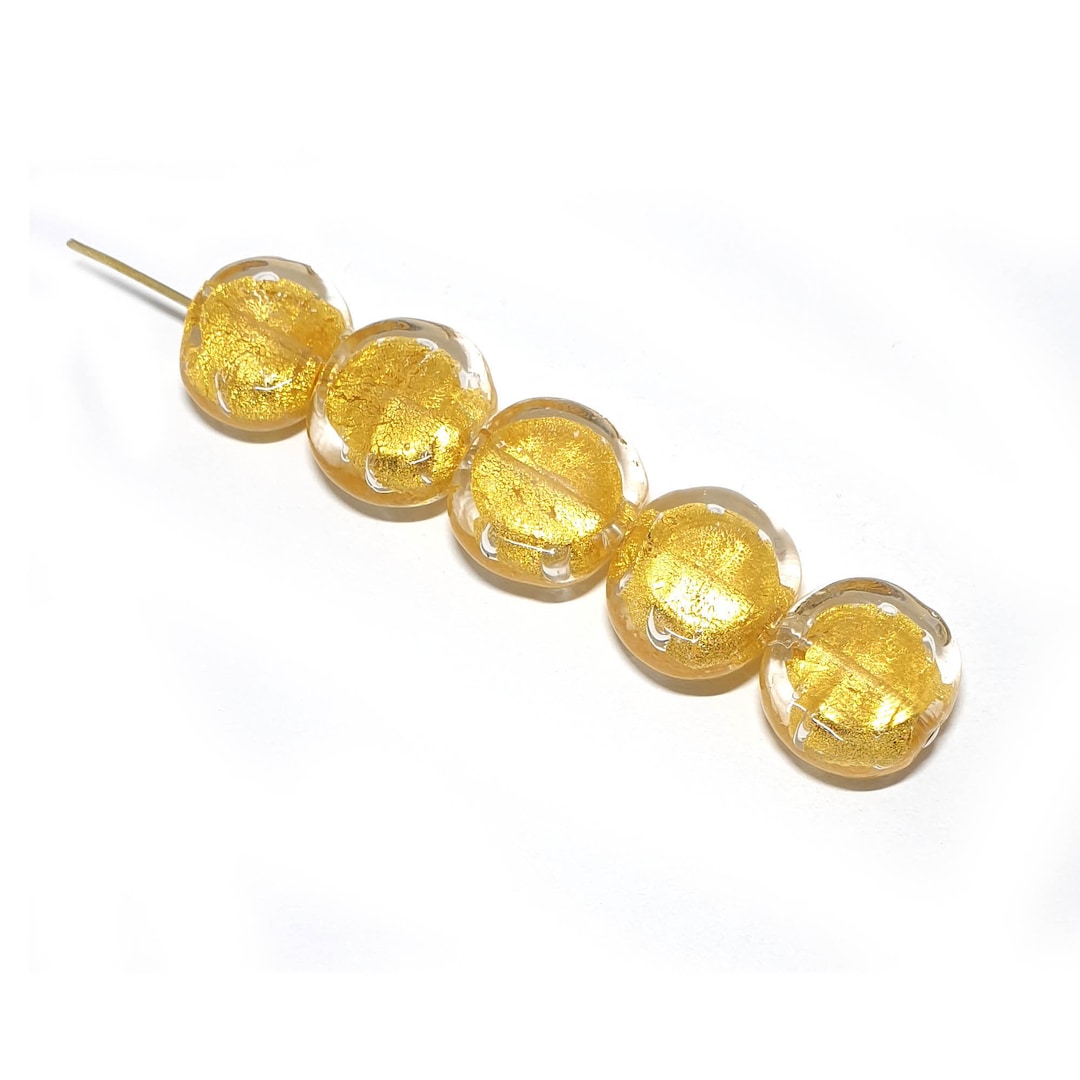 Lovely 14x6mm Coin Gold Glass Beads Murano Glass Etsy