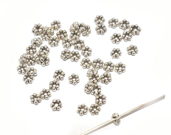 50x Pretty 4x1.5x1mm Flat Daisy Spacer, Silver Metal Spacers, Tierra Cast, 1mm hole, Silver metal spacer beads, (x50 spacers)