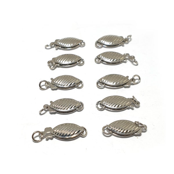 13.5mm Silver Plated Stripe Pattern Fish Hook, Slide hook mechanism, bracelet clasp, necklace clasp, Fish Hook Clasps x10 or x4)
