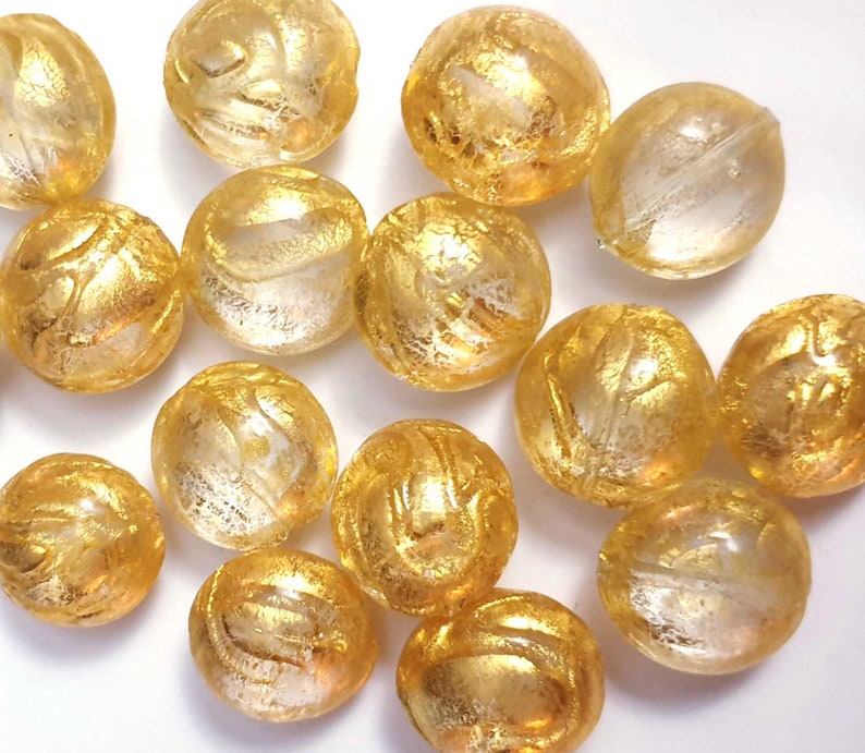 25mm Puffy Round Gold Foil Glass Beads Murano Glass Etsy