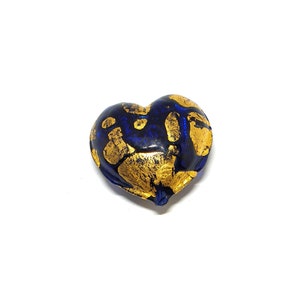 x1 Beautiful 30x16mm Blue, Gold and Clear Glass Bead Pendant, 24kt yellow Gold Foil and Clear Murano Glass Bead 30mm (1x Bead)