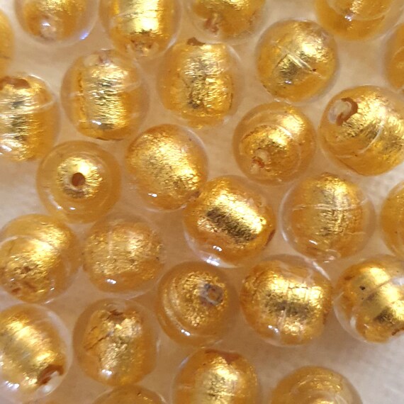 8mm Round Gold Foil Beads Handmade Genuine Murano Etsy