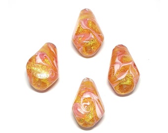 Stunning 34mm Large Glass Teardrop Pink Gold White Bead, 24ct White Gold Foil, Venetian Glass Bead (1x Bead)