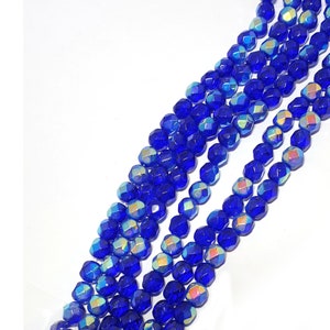 Wunderschöne 6 mm Blau AB Facettierte Tschechische Glasperlen, runde Glasperlen, 10x Strang oder 15x Strang (x65 Perlen p/str) schöne Perlen