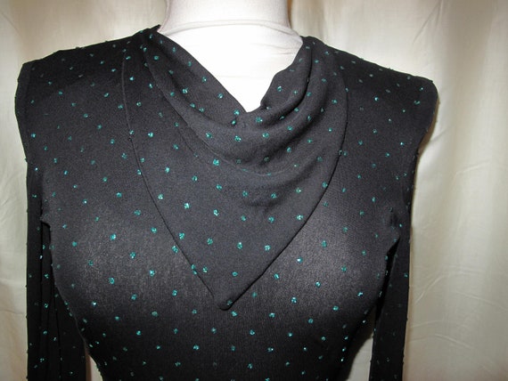 BIBA evening dress, black with green glitter size