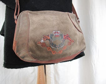 Olive green Suede & canvas shoulder bag