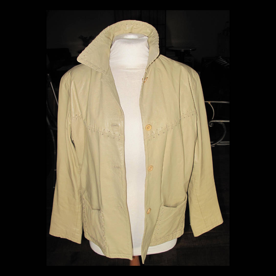 Cream Leather Jacket by Milan, Ladies Size Medium Etsy New Zealand