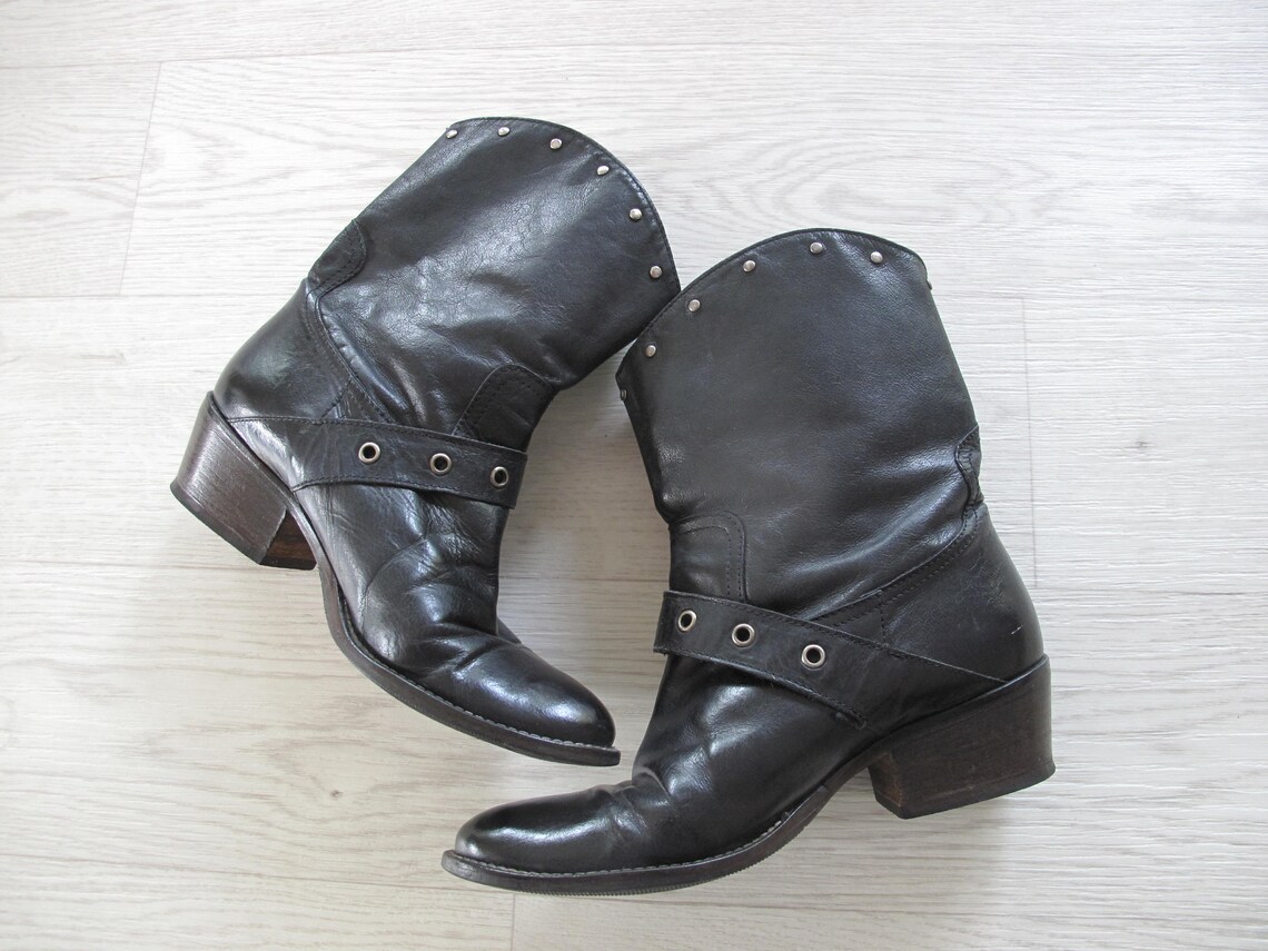 Cowboy boots Western style black leather ankle boot ladies Etsy