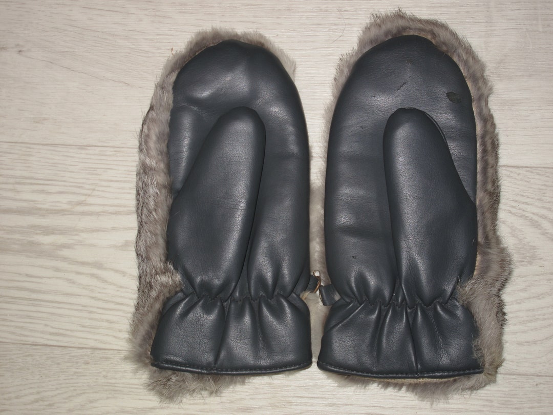 Grey Rabbit Fur Mittens, Ladies Size Small to Medium Etsy