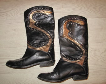 Black and gold cowboy boots, ladies size 37 EU / approx 4.5 UK