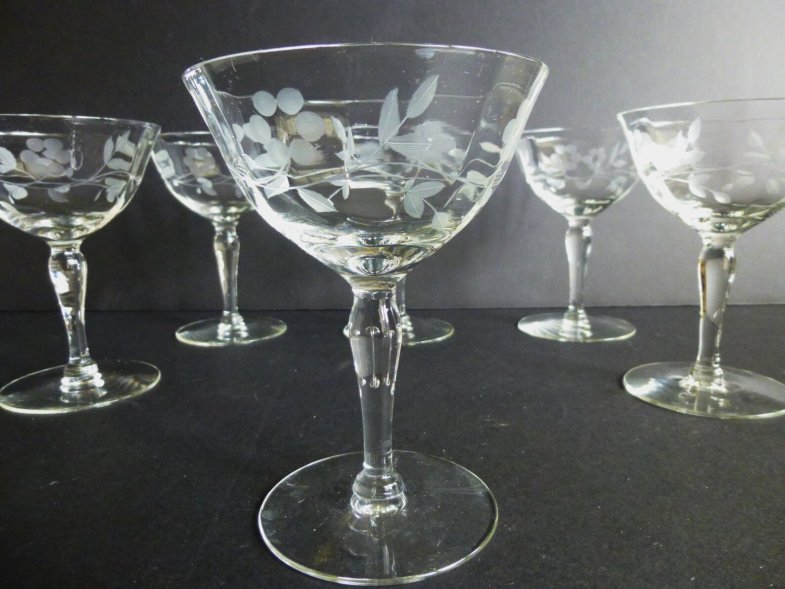 Vintage Etched Crystal Champagne glasses set of 6 Etsy