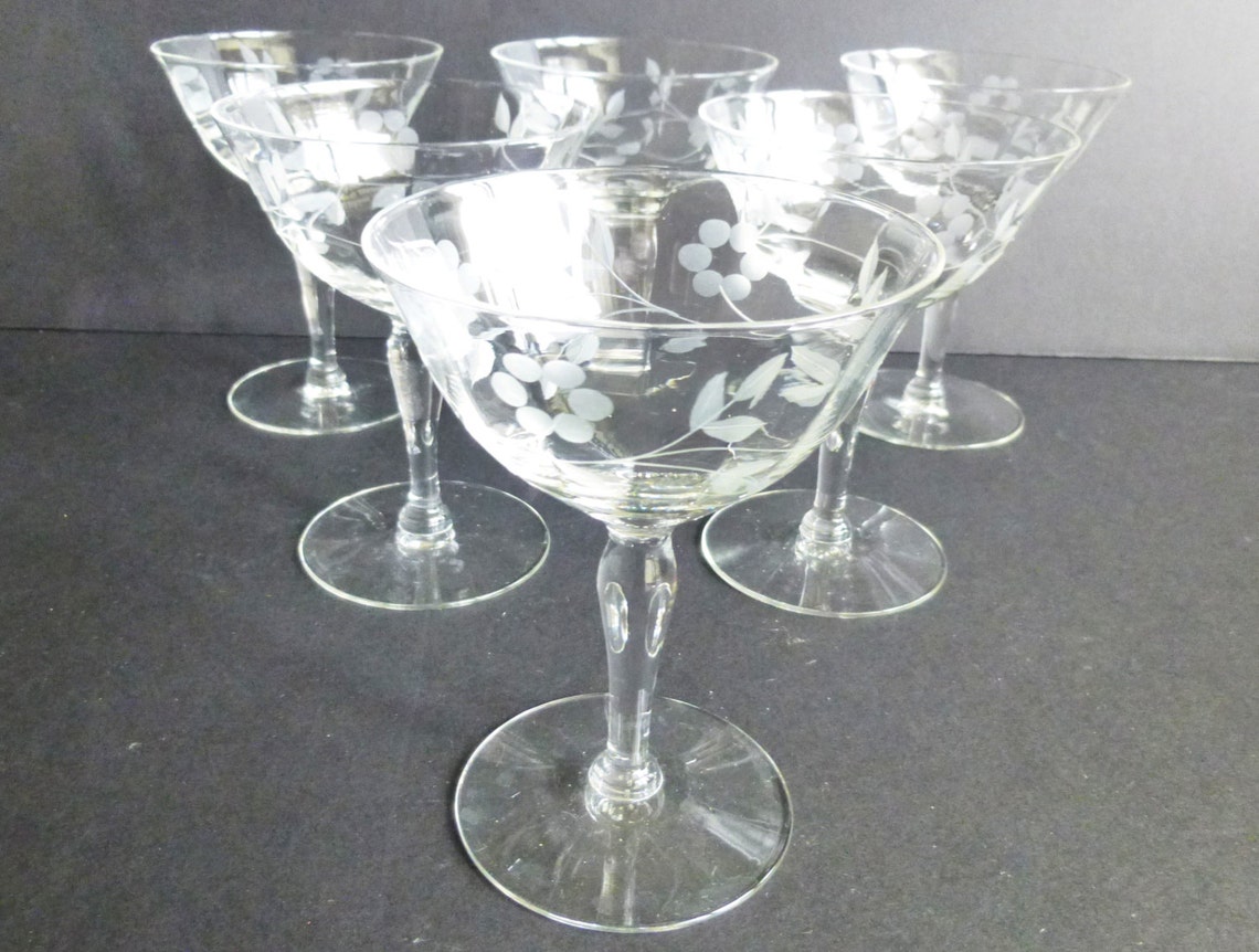 Vintage Etched Crystal Champagne glasses set of 6 Etsy