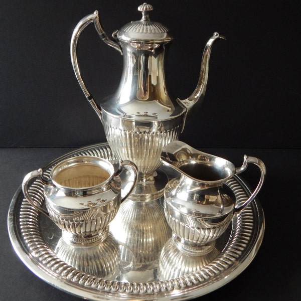 Vintage Crescent 4 pc Silver Tea Set with tray c1920